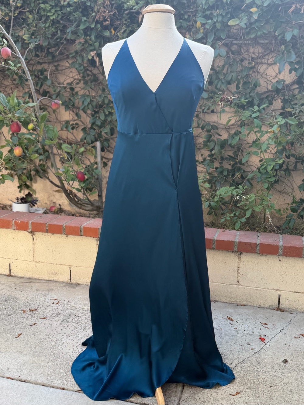 Yumi Kim Teal Satin Wrap Maxi Dress with Side Slit - Picture 8 of 14